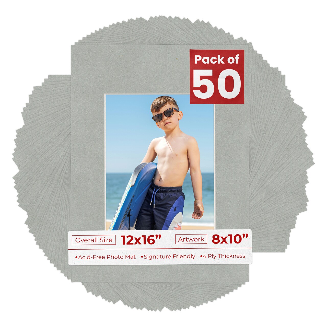 Light Grey Suede Mat Board for 12x16 Frames - Fits 8x10 Photos